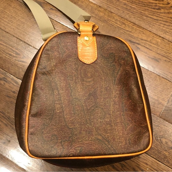 METRO MILANO Paisley Coated Canvas Vachetta Leather Boston Shoulder Weekend Bag - Picture 7 of 17